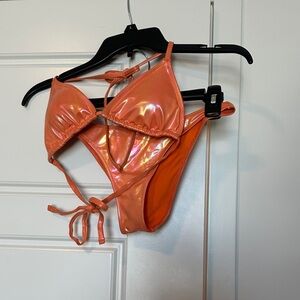 aerie Orange Shiny Triangle Bikini Top